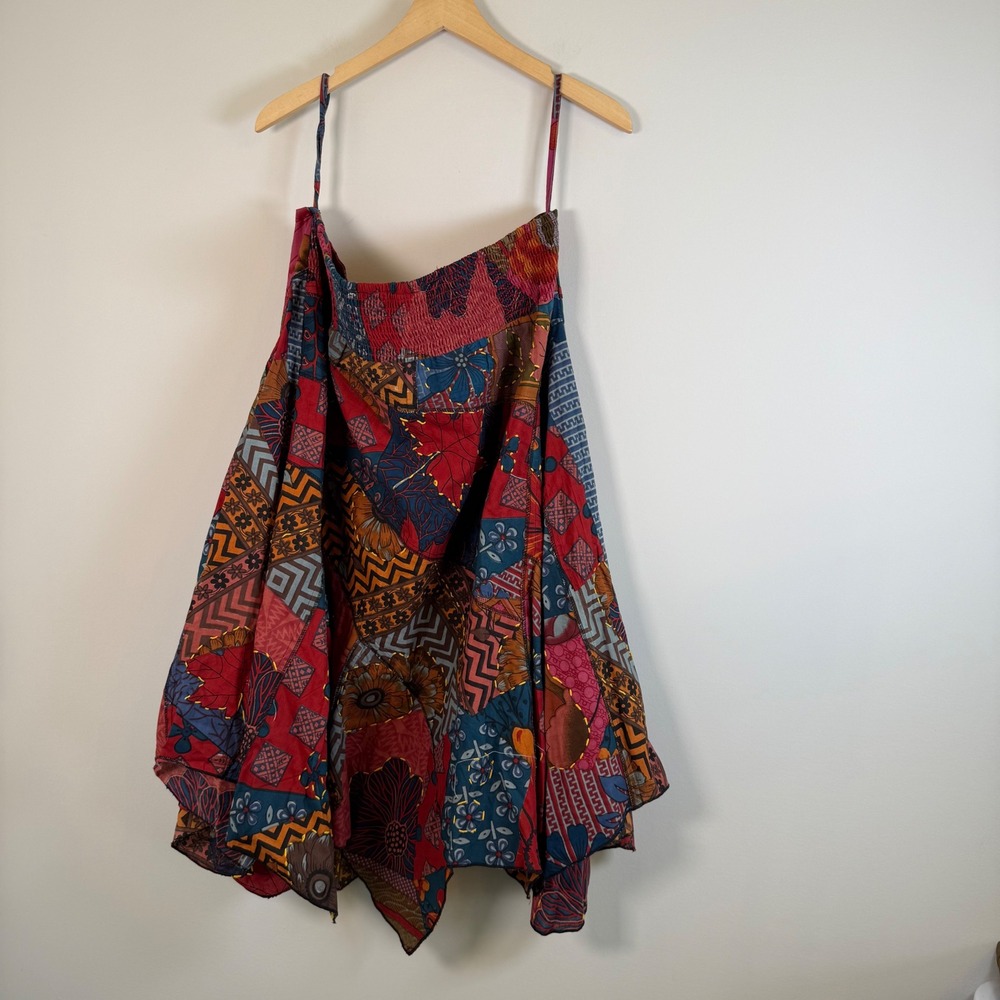The Pyramid Collection Patchwork Midi Skirt 1X Lagenlook BOHO 100% Cotton Smock - Picture 6 of 7